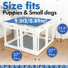 Qoility 8-panel white playpen provides spacious indoor play area for puppies.