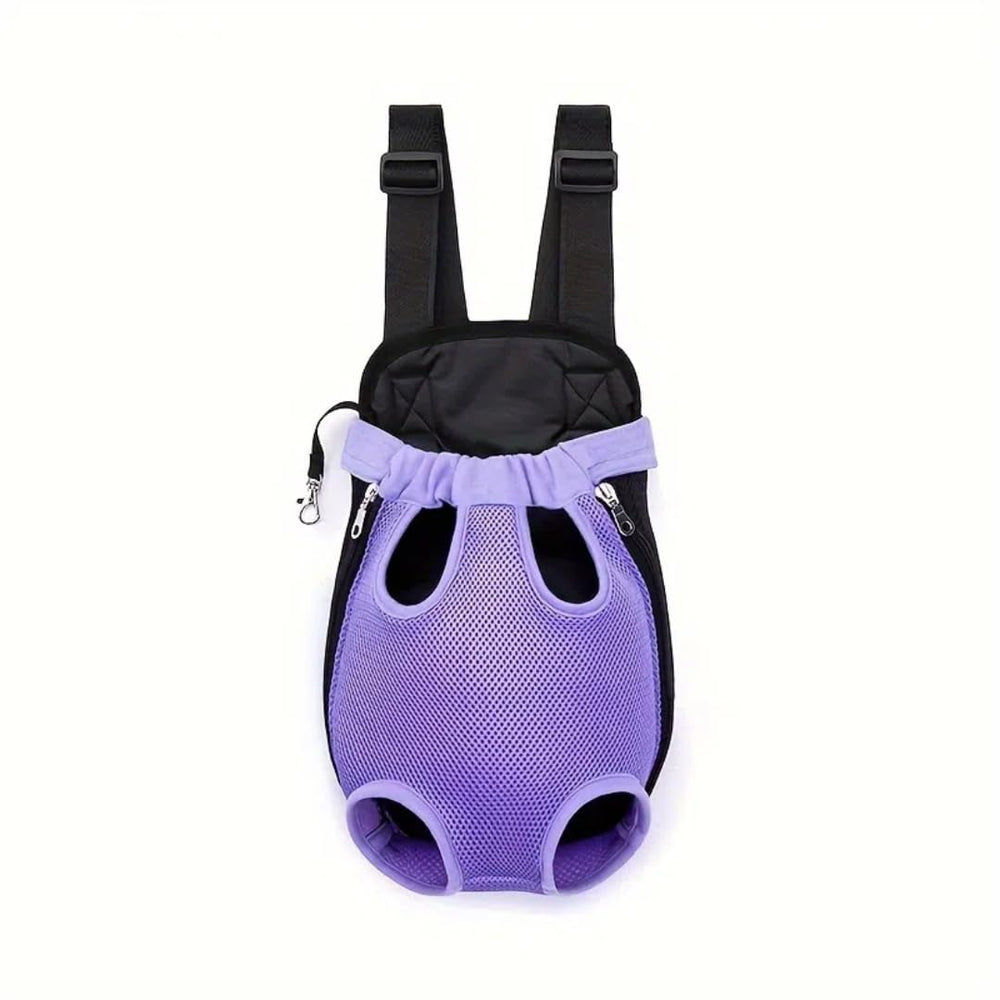 QQLe pet carrier backpack front view with breathable mesh for ventilation and visibility.