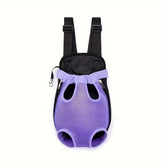 QQLe pet carrier backpack front view with breathable mesh for ventilation and visibility.