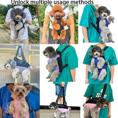 QQLe pet carrier backpack demonstrates front-top zipper entry for easy pet access.