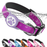 QRTAGLAB reflective dog collar with AirTag holder, waterproofing for outdoor security.