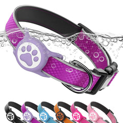 QRTAGLAB reflective dog collar with AirTag holder, waterproofing for outdoor security.