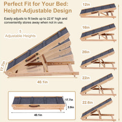 QUCHRYO foldable wooden dog ramp non-slip surface offers secure grip on stairs or furniture.