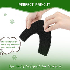 QUEARN easy replacement instruction image demonstrates quick litter box filter swap.