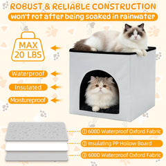 QUEARN heated cat house folded storage demonstrates space-saving portability.