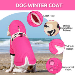 Queenmore camouflage dog jacket back pattern for stylish cold-weather protection