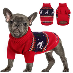 Queenmore Christmas Dog Sweater front view shows cozy knit warmth for small dogs.