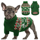 Queenmore dog Christmas sweater turtleneck front view keeps small dogs warm during winter walks