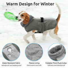 Queenmore dog cold weather coat foldable turtleneck grey, enhanced warmth for blustery outings