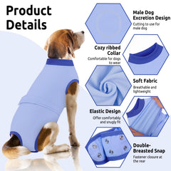 Queenmore dog recovery suit blue pattern full coverage eases post-op care.