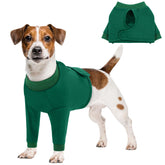 Queenmore dog surgery recovery sleeve for front legs, green, comfortable post-op protection.