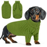 Queenmore dog sweater green closeup knit shows cozy warmth and stretch on chilly walks