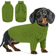 Queenmore dog sweater green closeup knit shows cozy warmth and stretch on chilly walks