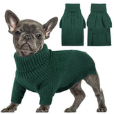 Queenmore dog sweater green front view for small dogs provides cozy warmth and easy wear.