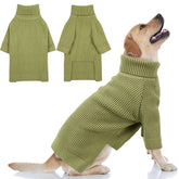 Queenmore dog sweater green-turtleneck knit for cozy warmth on walks