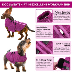 Queenmore dog sweater shows back leash hole for easy outdoor walks.