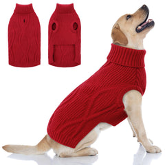 Queenmore XL dog sweater front view showcases warm red knit for cold-weather walks
