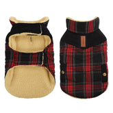 Queenmore dog winter coat front view shows warm plaid quilt for cold walks