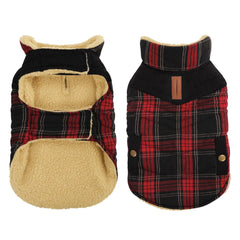 Queenmore dog winter coat front view shows warm plaid quilt for cold walks