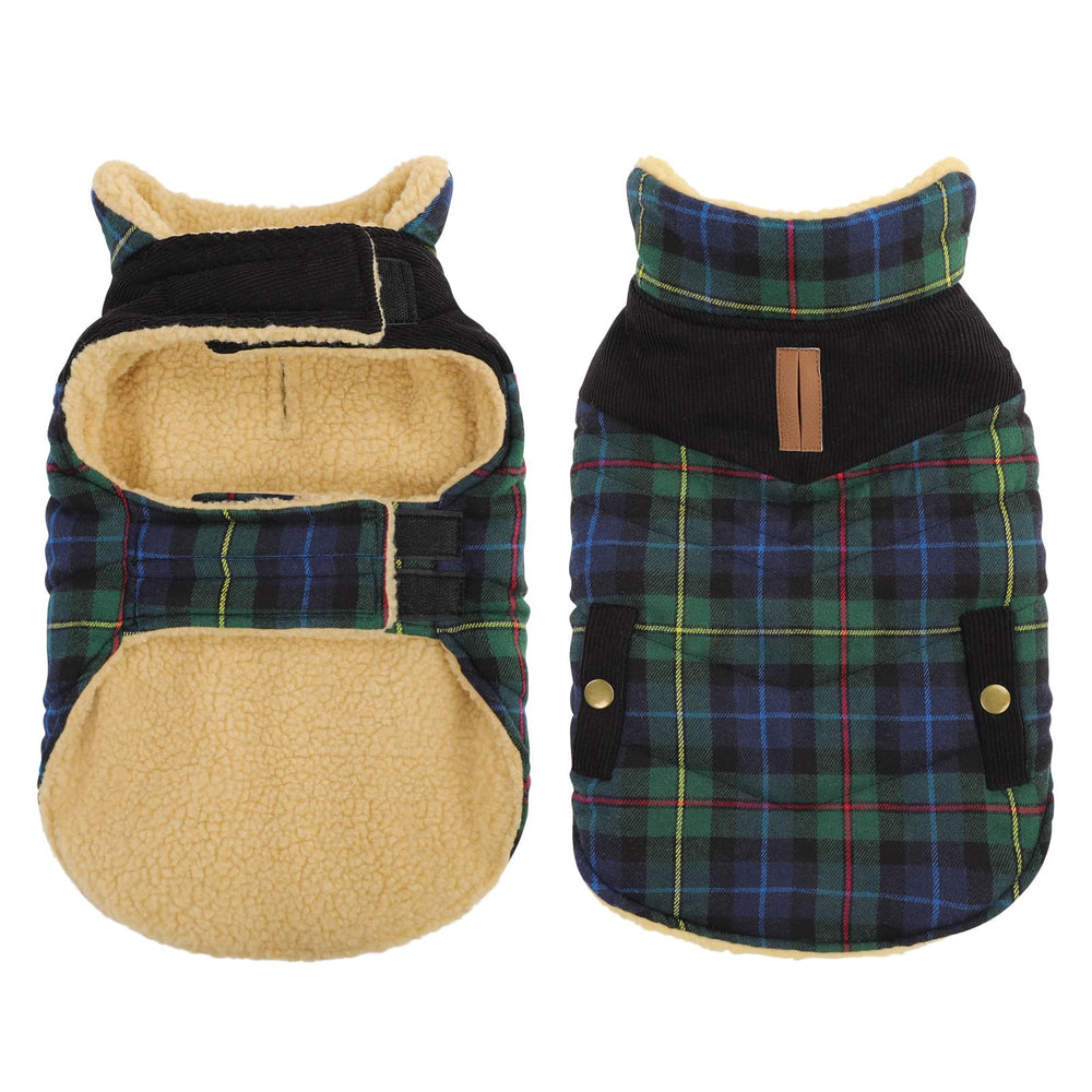 Queenmore dog winter coat front view shows ultra-warm padding for cold weather