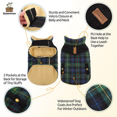 Queenmore dog winter coat plaid pattern adds festive style for holidays