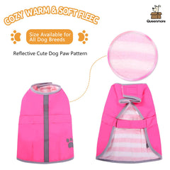 Queenmore reversible winter dog vest display shows two color options and cozy fleece.