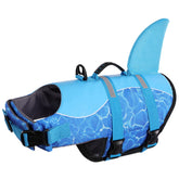 Queenmore shark dog life jacket front view boosts visibility and flotation for safe swimming.