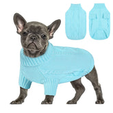 Queenmore small dog pullover sky blue front view showcases cozy knit warmth for daily walks.