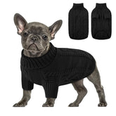 Queenmore small dog pullover sweater black large front view shows cozy turtleneck warmth.