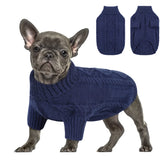 Queenmore small dog pullover sweater dark navy front view emphasizes cozy winter warmth.