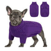 Queenmore small dog pullover sweater purple front view offers cozy warmth for chilly walks.