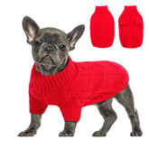 Queenmore small dog pullover sweater red front view provides cozy warmth for chilly walks.