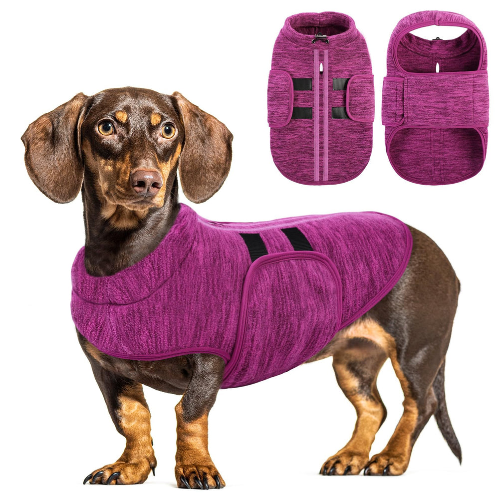 Queenmore small dog sweater front view shows cozy fleece vest for winter warmth.