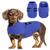 Queenmore soft fleece dog jacket blue front view keeps small dogs warm on walks