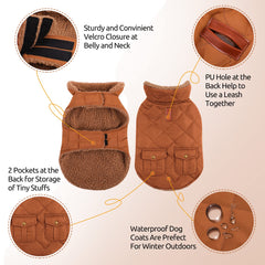 Queenmore warm dog coat leash-hole detail reveals easy leash integration.