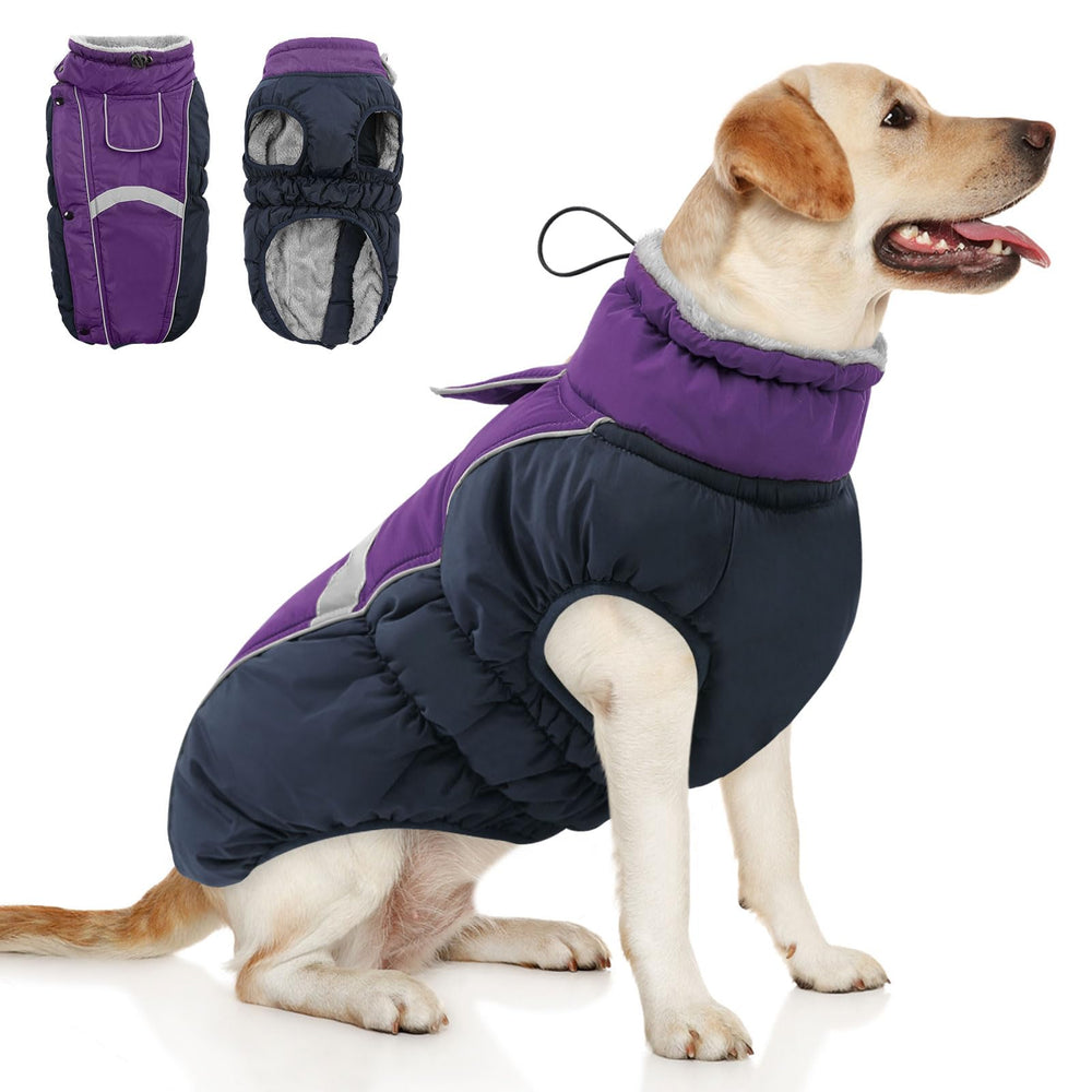Queenmore warm fleece dog jacket purple front view provides cozy warmth.