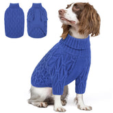 Queenmore XL dog sweater front view in royal blue for extra warmth.