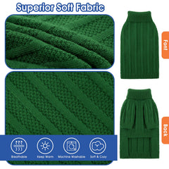 Queenmore XSmall Dog Sweater green close-up knit texture, soft and comfy.