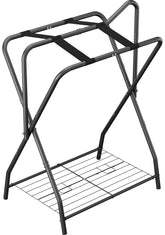 Queension foldable saddle rack front view showing compact space-saving design for tack.