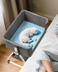 QUINTHOLAR bedside dog bed setup near the bed for close companionship