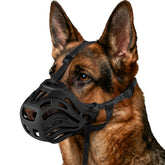 Qukcors dog muzzle front view with basket design supports safe everyday walks.