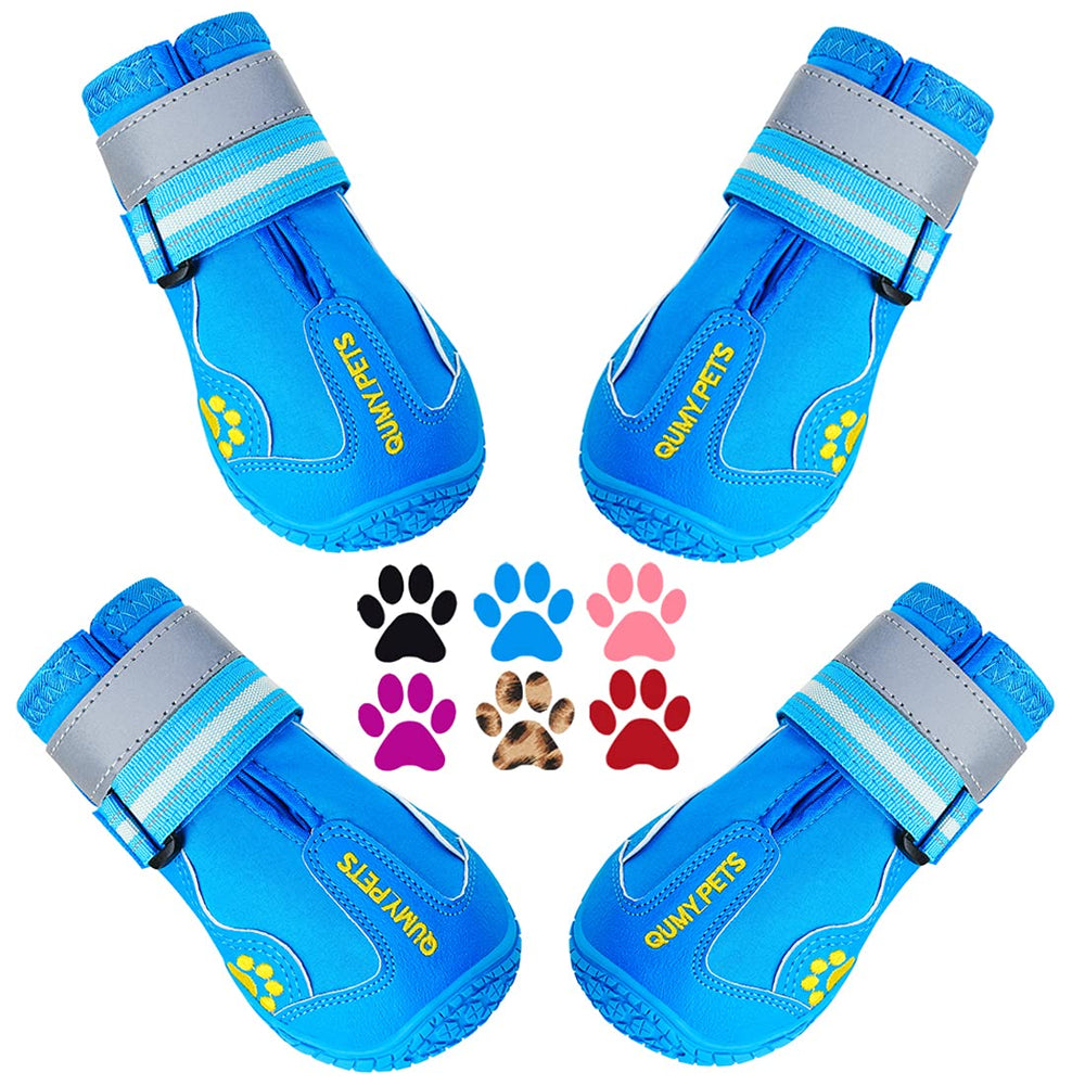 QUMY dog shoes adjustable strap closeup showing secure fit for outdoor use.