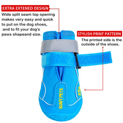 QUMY dog shoes paw embroidery detail highlights fashionable durable design.