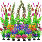 QUOZUO 25pcs colorful aquarium plants set: vibrant decor with durable plastic that won't rot.