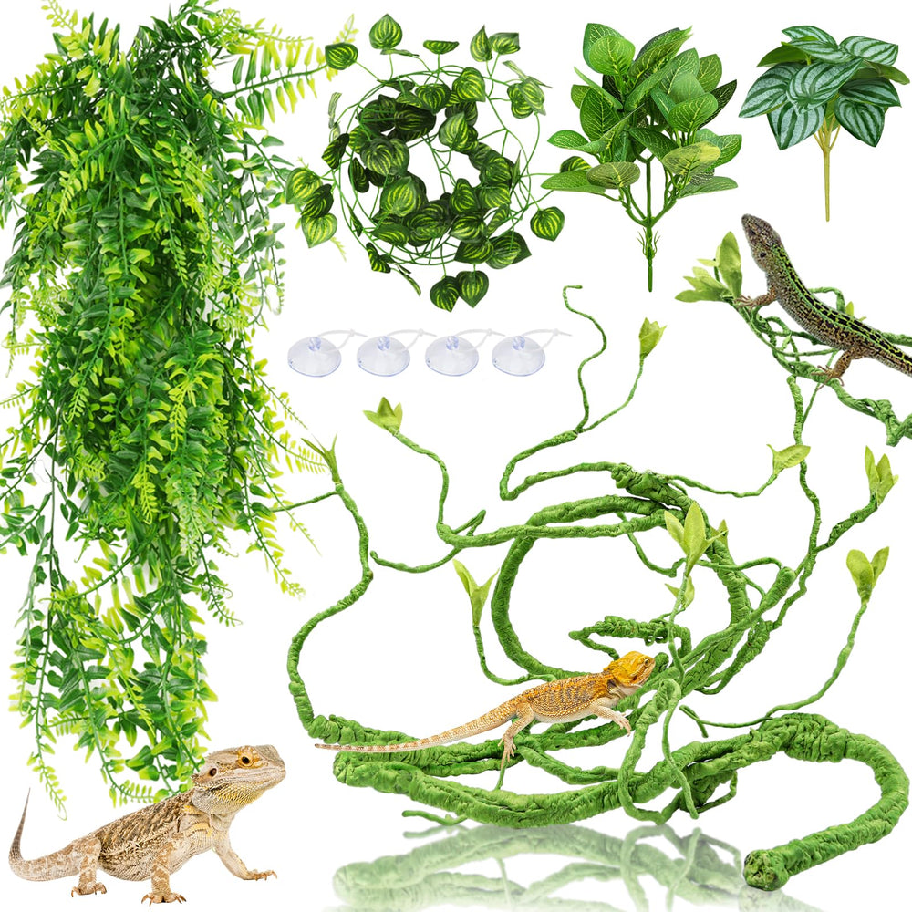 QUOZUO Bearded Dragon tank hanging plants for natural enrichment and arboreal reptile exploration