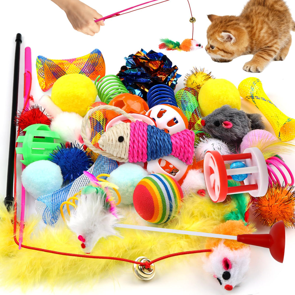 QUOZUO cat toys 32 pack assortment invites varied play for indoor cats.