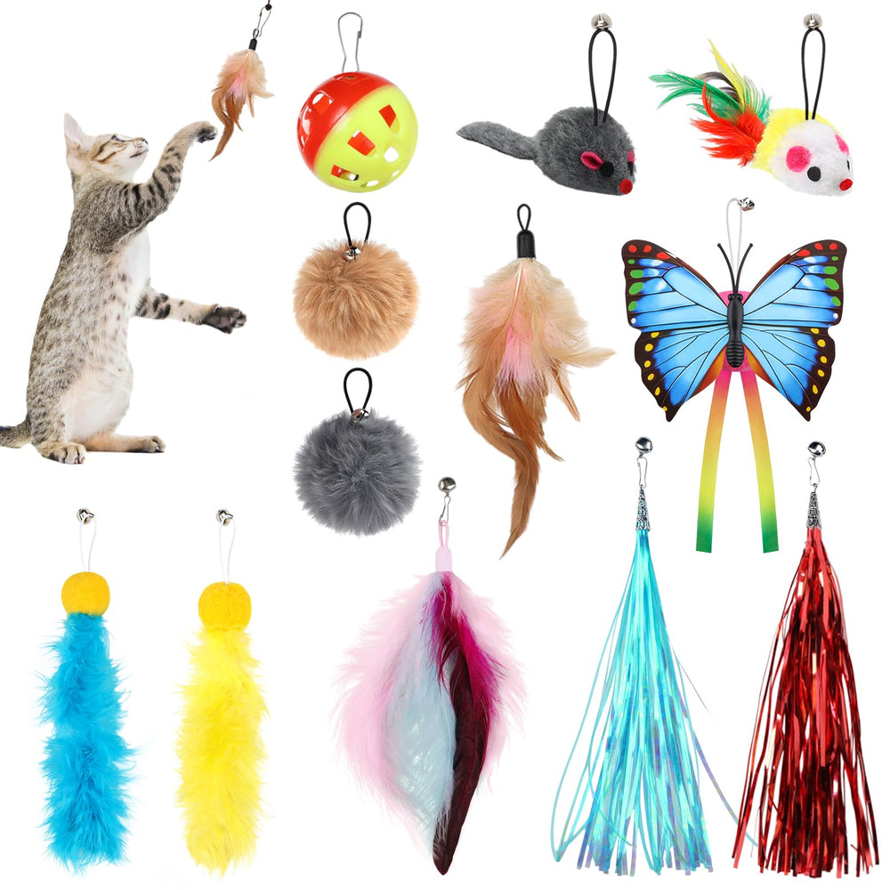 QUOZUO cat toy wand refill feathers entices hunting play for indoor cats.