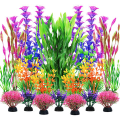 QUOZUO fish tank plants in green and purple add natural color and hiding spots.