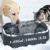 Qvamodo heated water bowl exterior grey demonstrates durable outdoor-ready design for winter hydration