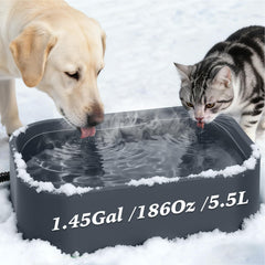 Qvamodo heated water bowl exterior grey demonstrates durable outdoor-ready design for winter hydration